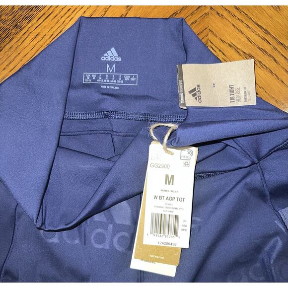 💙NEW Adidas Women’s 7/8 High Rise Tight Leggings Blue Logo Print Medium M NWT - Picture 7 of 10